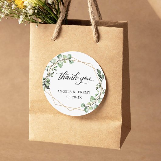 Sticker Rond Eucalyptus Vert Merci Mariage géométrique