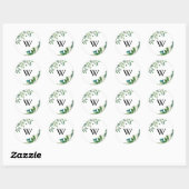 Sticker Rond Eucalyptus Vert Monogramme Mariage Enveloppe Phoqu (Feuille)