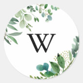 Sticker Rond Eucalyptus Vert Monogramme Mariage Enveloppe Phoqu (Devant)