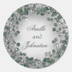 Sticker Rond Eucalyptus Wreath Wedding Favor Rustic Mint Silver