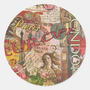 Sticker Rond Europe Travel Vintage