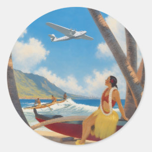 Sticker Rond Évasion Aloha de la fille Hula Hawaïenne vintage P