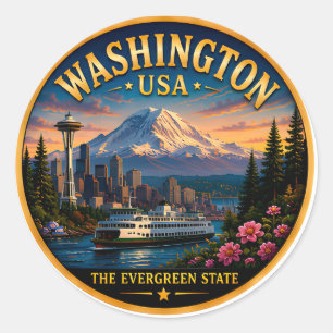 Sticker Rond Évasion de la skyline de Seattle à Washington 🟡