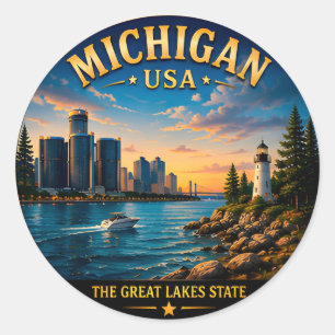 Sticker Rond Évasion Scénique des Grands Lacs du Michigan 🟡