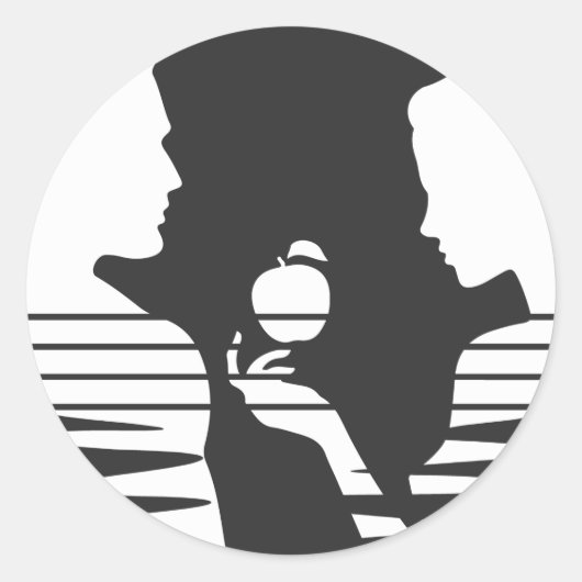 Sticker Rond Eve Met Une Pomme À Adam, White Version 2/3 Clas (Devant)