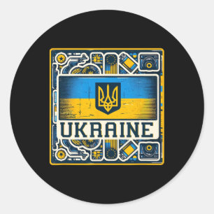 Sticker Rond Éventail ukrainien vintage drapeau de l'Ukraine Ar