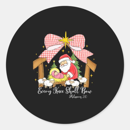 Sticker Rond Every Knee Shall Bow Santa Christmas Nativity Scen (Devant)