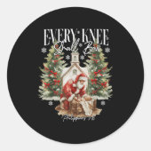 Sticker Rond Every Knee Shall Bow Santa Christmas Nativity Scen (Devant)