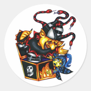 Sticker Rond Evil Jack In the Box et fée Goth Imaginaire art
