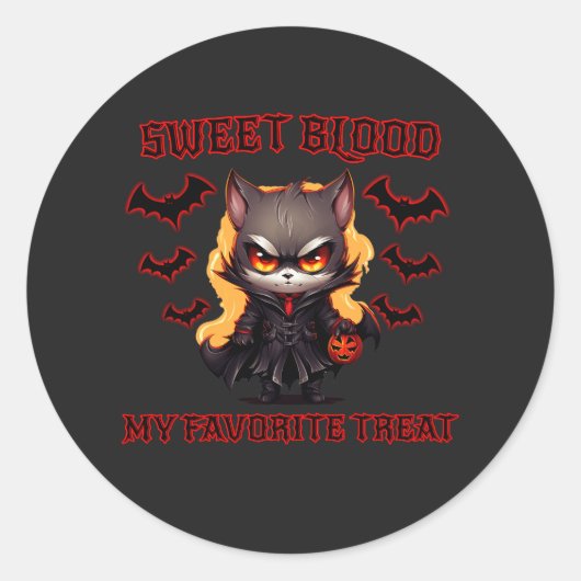 Sticker Rond Evil Vampire Chat Halloween Citrouille Chat Éffray (Devant)