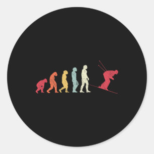 Sticker Rond Évolution du ski vers l'homme moderne Skieur Singe