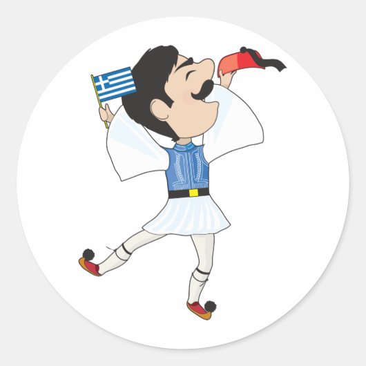 Sticker Rond Evzone grecque danse avec drapeau (Devant)