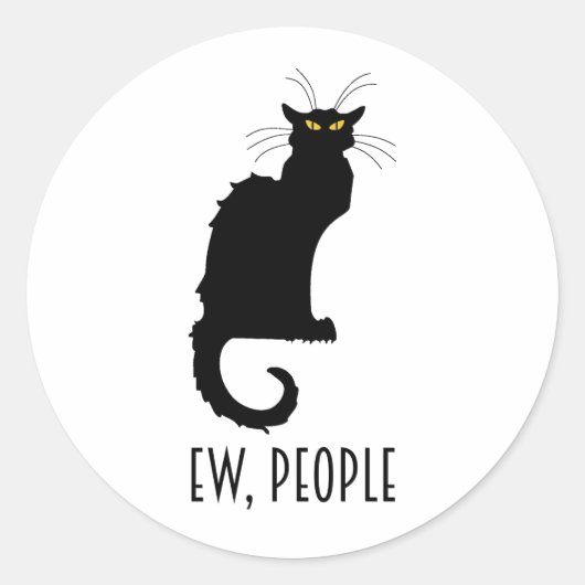 Sticker Rond Ew, Gens Drôle Chat Noir Vintage (Devant)