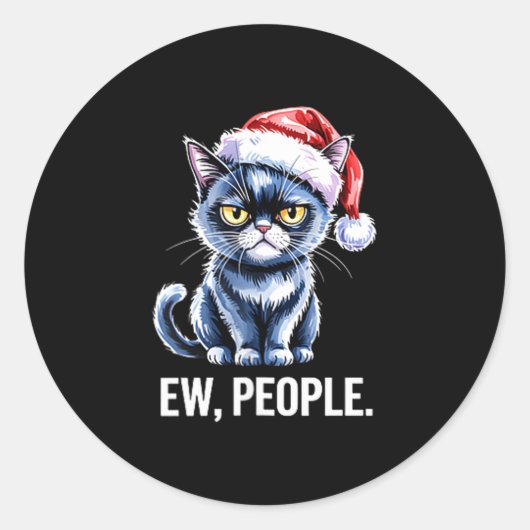 Sticker Rond Ew People Black Cat Christmas Funny Introvert Holi (Devant)