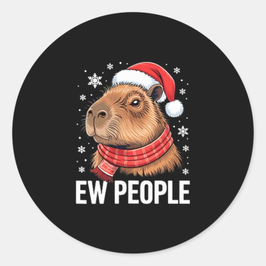 Sticker Rond Ew People Capybara Christmas Funny Introvert Holid (Devant)