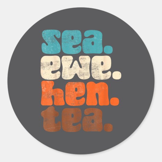 Sticker Rond Ewe Sea Icons Groovy No Meaning Hen Tea Fun (Devant)