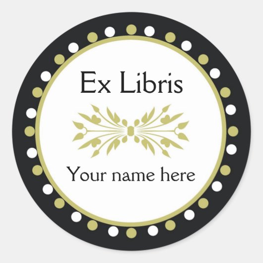 Sticker Rond Ex Libris Boplate - Leaf Green Pois blanc (Devant)
