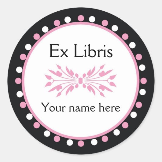 Sticker Rond Ex Libris Boplate - Pois blanc rose (Devant)