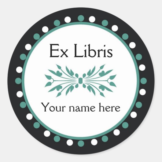 Sticker Rond Ex Libris Boplate - Vert blanc Pois (Devant)