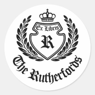 Sticker Rond Ex Libris Couronne de laurier Monogramme Crest Vin