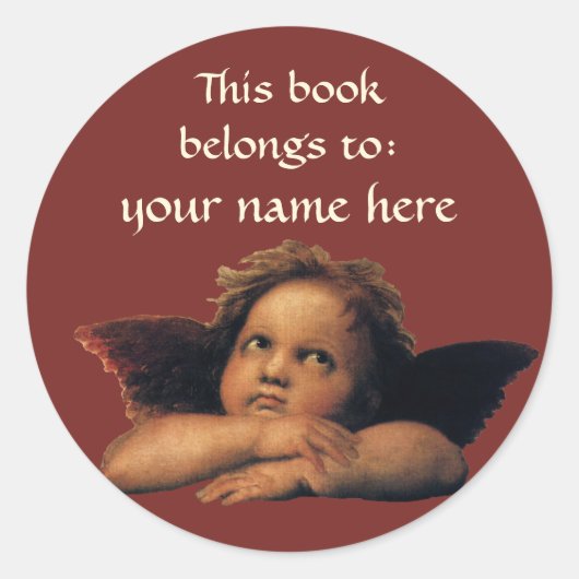 Sticker Rond Ex-libris des Anges de la Madone Sixtine de Raphaë (Devant)