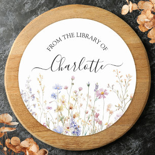 Sticker Rond Ex-libris Fleur Sauvage Jolie Rustique Aquarelle