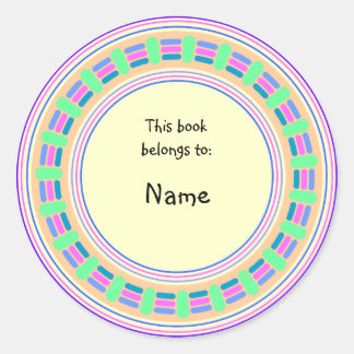 Sticker Rond Ex-libris jaune avec une bordure colorée