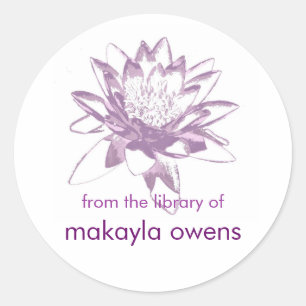 Sticker Rond Ex-libris Nymphéa lavande