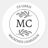 Sticker Rond Ex Libris personnalisé avec monogramme de plaque d (Devant)