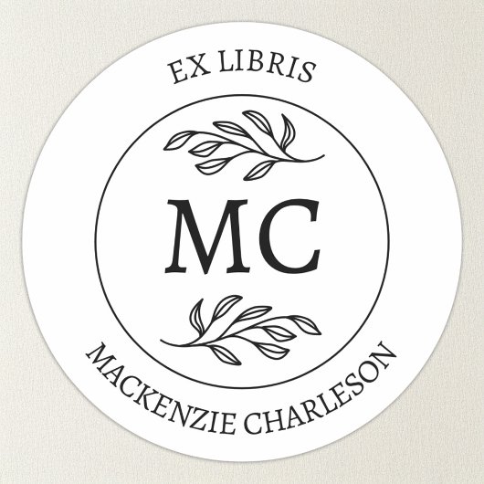 Sticker Rond Ex Libris personnalisé avec monogramme de plaque d