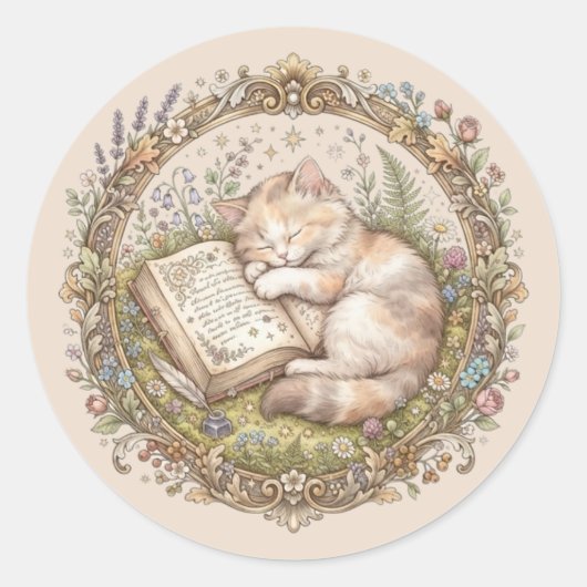 Sticker Rond Ex-libris personnalisé de chat mignon (Devant)