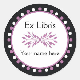 Sticker Rond Ex Libris Plaque-white Purple Pois