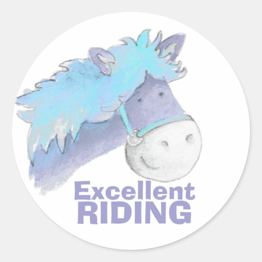 Sticker Rond Excellent cheval / poney équitation bleu louange s (Devant)