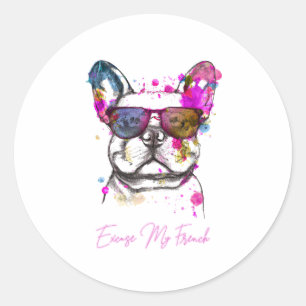 Sticker Rond Excusez Mon Français Funny French Bulldog