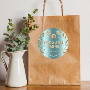 Sticker Rond Exemple de test Turquoise de la Monnaie Logo Gold 