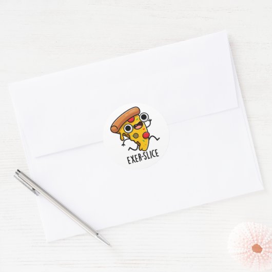 Sticker Rond Exer-slice Funny Pizza Pun (Enveloppe)