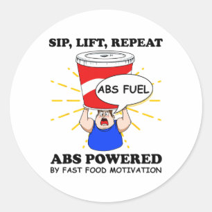 Sticker Rond Exercice drôle des abdos Fast Food Gym Workout Bod