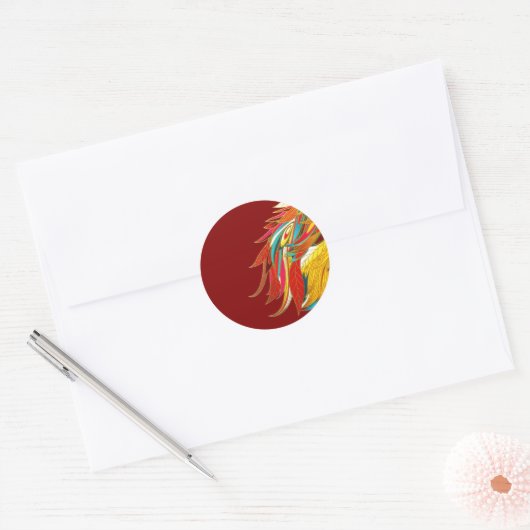 Sticker Rond Exotic Feathers Red (Enveloppe)