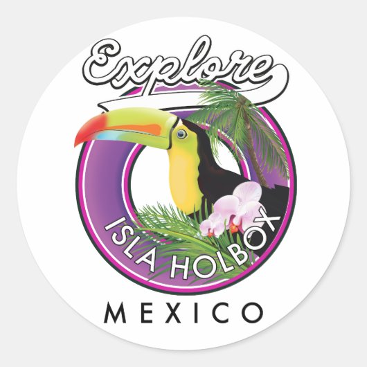 Sticker Rond explorer Isla Holbox plage mexique voyage patch Po (Devant)