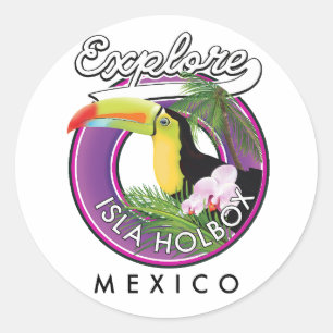 Sticker Rond explorer Isla Holbox plage mexique voyage patch Po
