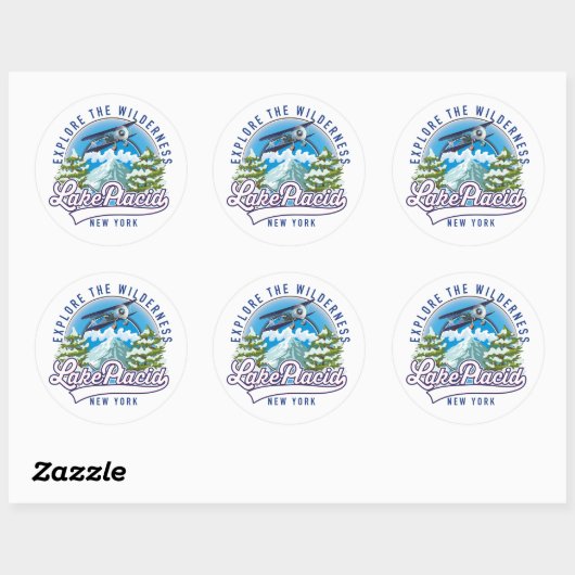 Sticker Rond Explorer la nature, lac placide (Feuille)