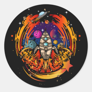 Sticker Rond Exploser le vaisseau spatial