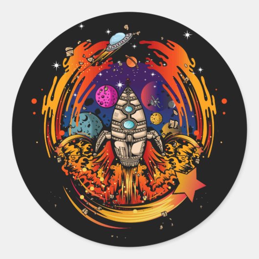 Sticker Rond Exploser le vaisseau spatial (Devant)