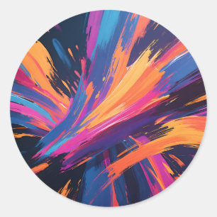 Sticker Rond Explosion de couleur aux coups de pinceau abstrait