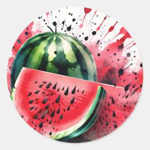 Sticker Rond Explosion de pastèque aquarelle