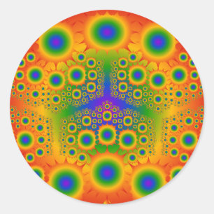Sticker Rond Explosions fractales arc-en-ciel :