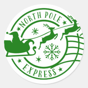Sticker Rond Express du Pôle Nord Père Noël Sleigh Timbre de No
