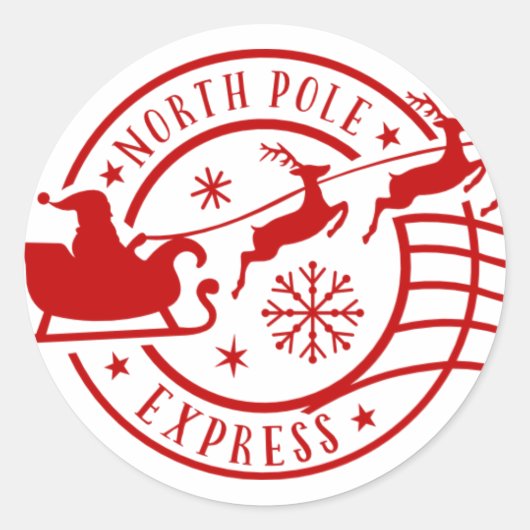 Sticker Rond Express du Pôle Nord Père Noël Sleigh Timbre de No (Devant)