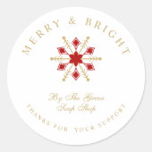 Sticker Rond Exquisite Christmas Red & Gold Snowflake Thanks (Devant)