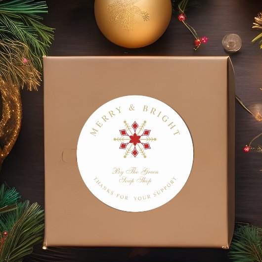 Sticker Rond Exquisite Christmas Red & Gold Snowflake Thanks
